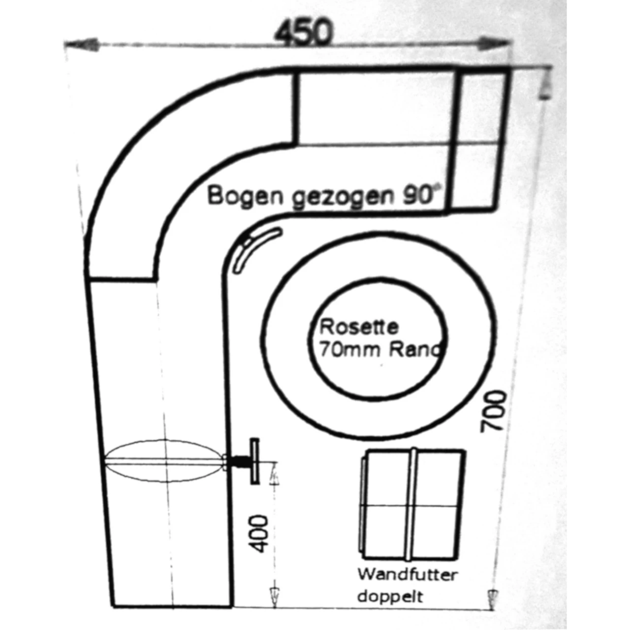 Rauchrohrset 90° Gezogener Bogen 150mm Ø Wandrosette Mauermuffe – Bild 5