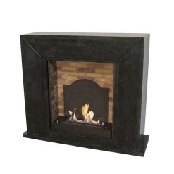 Nero Bioethanol Kamin Naturstein Schwarz Mit Steindekor Und Medaillon